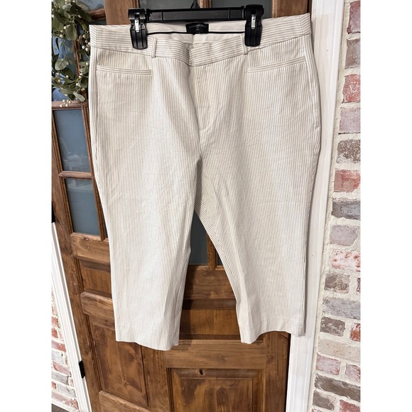 Banana Republic Pants - Banana Republic Sloan Pants Womens 16 White Pinstripe Slim Ankle Bi-Stretch Work